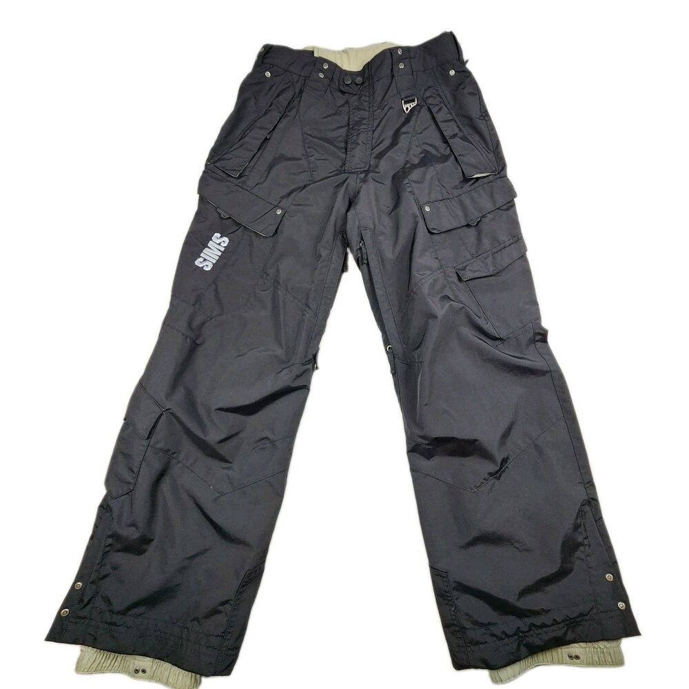 SIMS Cargo Snowboard Pants Black Mens M D-Ring Insulated Utility Pockets Vintage